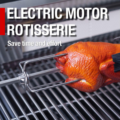 Castelle Flame Premium Black Stainless Steel 4-Burner Gas Grill With Rotisserie Kit