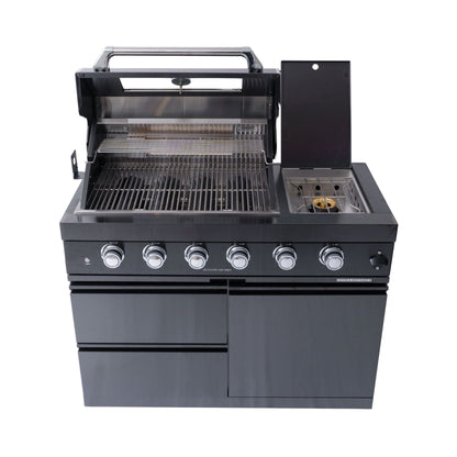 Castelle Flame Premium Black Stainless Steel 4-Burner Gas Grill With Rotisserie Kit