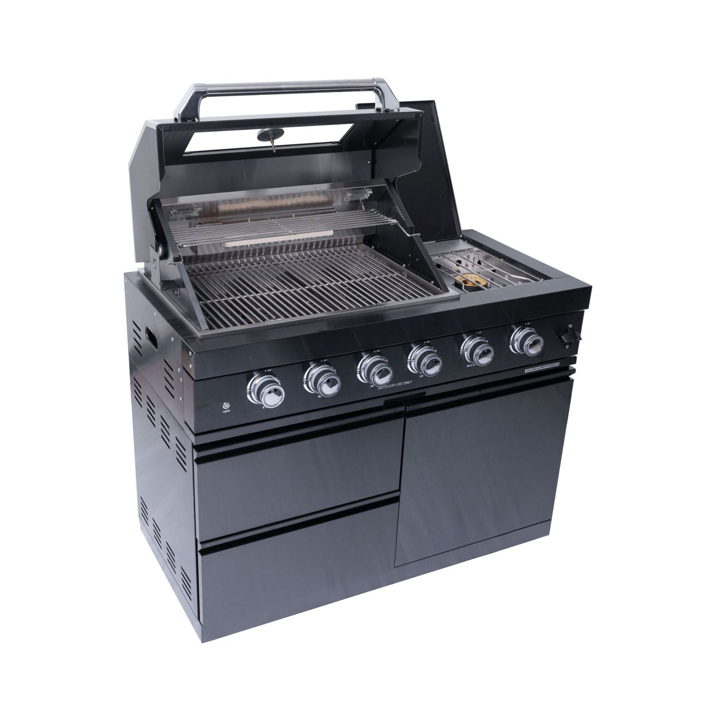 Castelle Flame Premium Black Stainless Steel 4-Burner Gas Grill With Rotisserie Kit