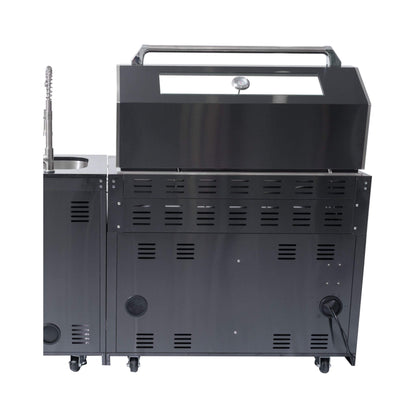 Castelle Flame Premium Black Stainless Steel 6-Burner Gas Grill Kitchen Island with Rotisserie Kit