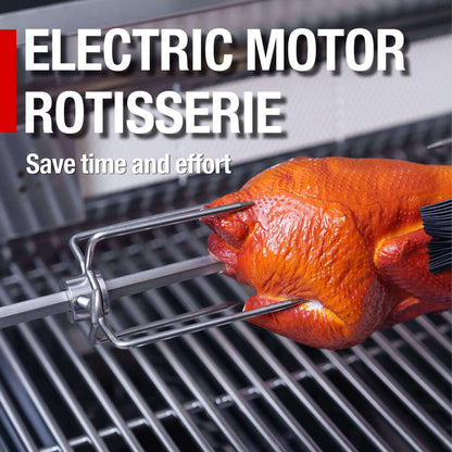 Castelle Flame Stainless Steel Outdoor BBQ Kitchen Island with 46-Inch 4-Burner 85K BTU Grill, Rotisserie Kit, and Cabinets