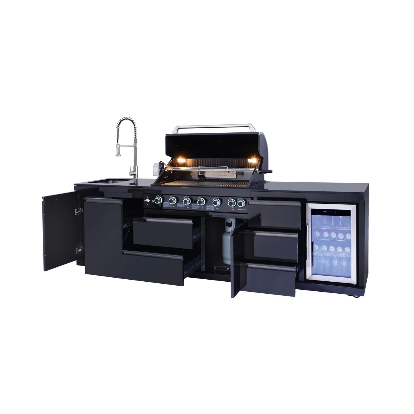 Castelle Flame Summit 6-Burner 85000 BTU BBQ Island with Sink and Fridge