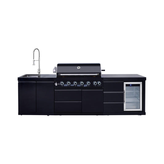 Castelle Flame Summit 6-Burner 85000 BTU BBQ Island with Sink and Fridge