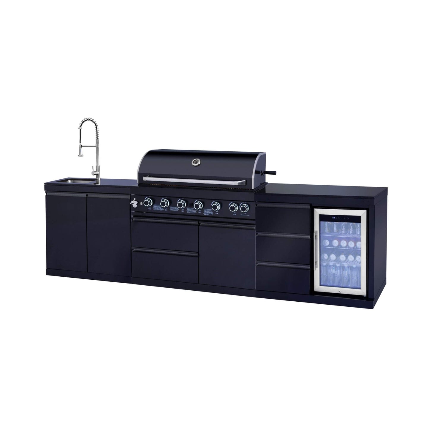 Castelle Flame Summit 6-Burner 85000 BTU BBQ Island with Sink and Fridge