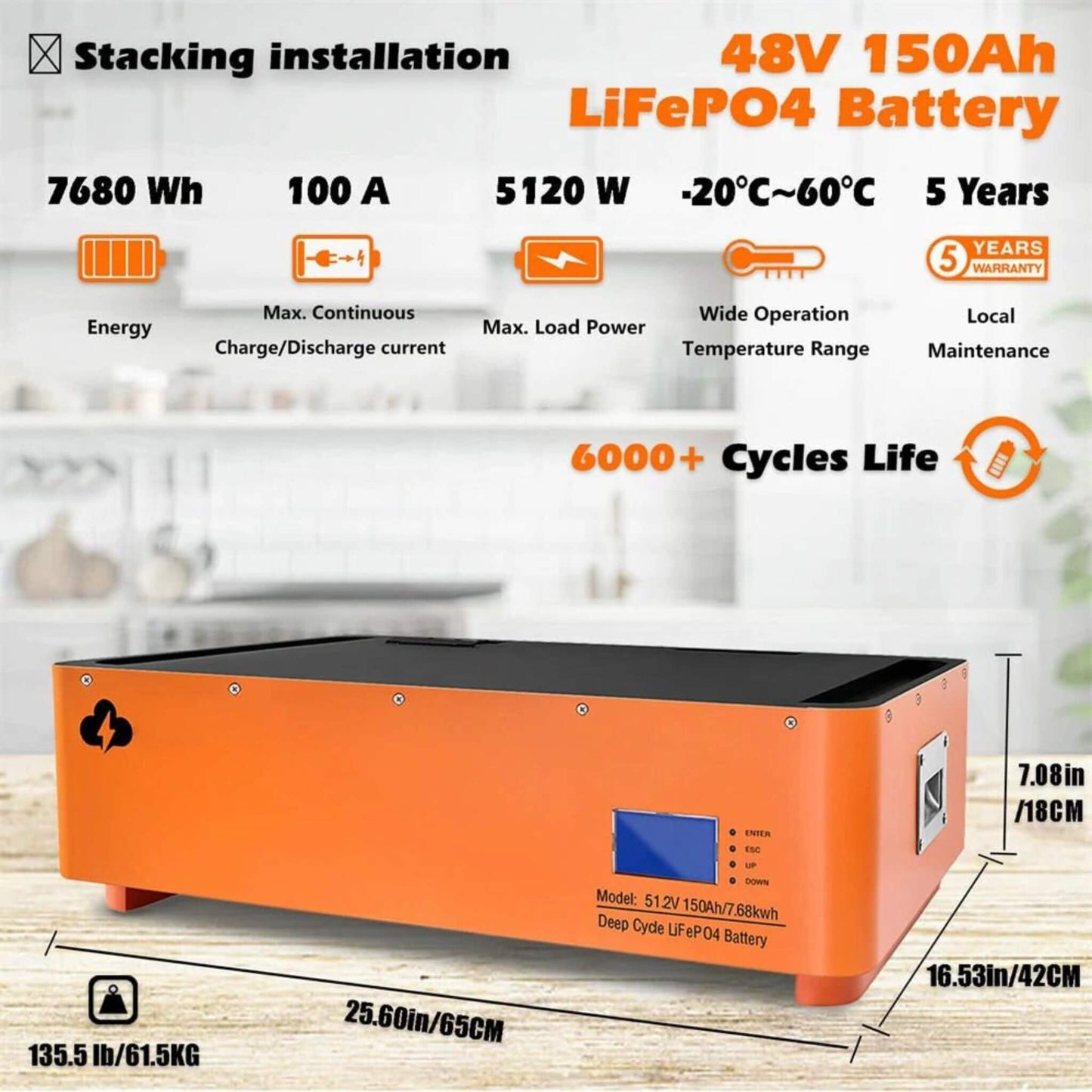 CE 48V600AH Stackable LiFEPO4 Lithium Battery With 6KW Invertor For RV & Energy Storage