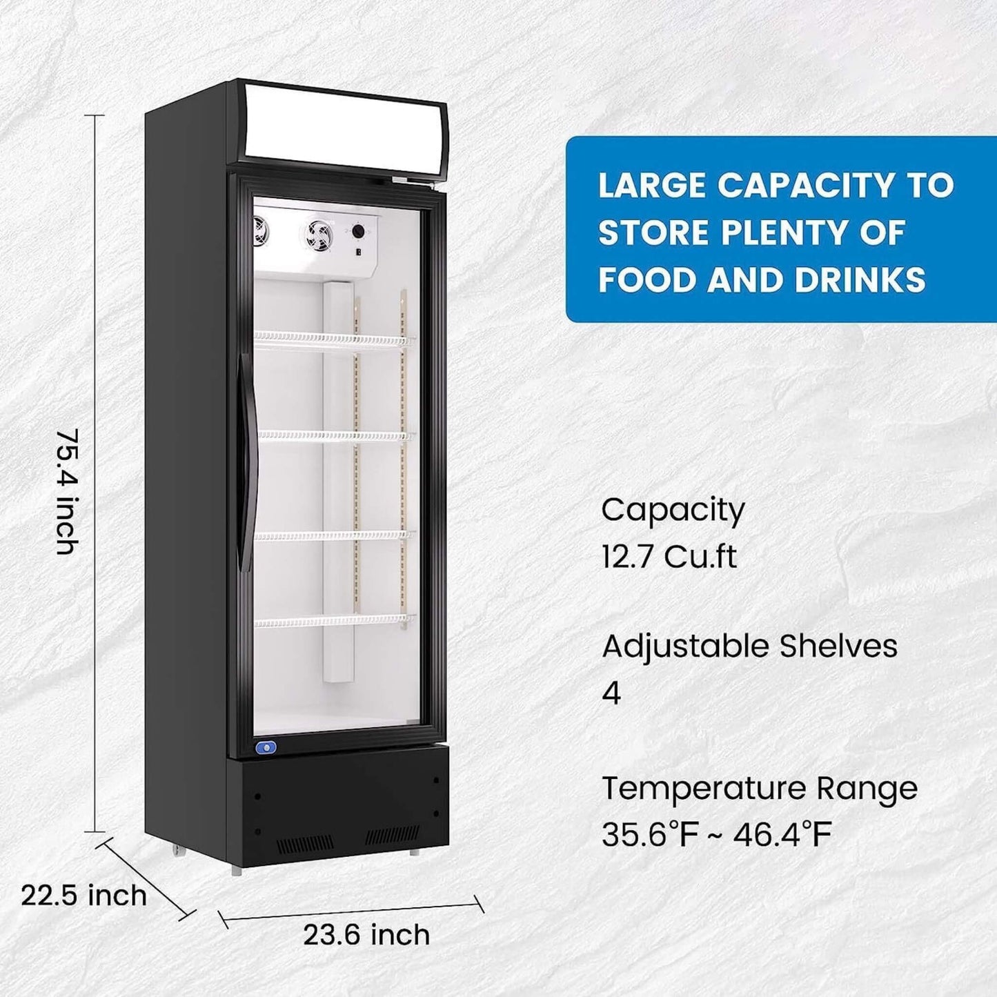 Heavy Duty Industrial Glass Door Beverage Merchandiser Refrigerator Cooler 11 Cu.Ft