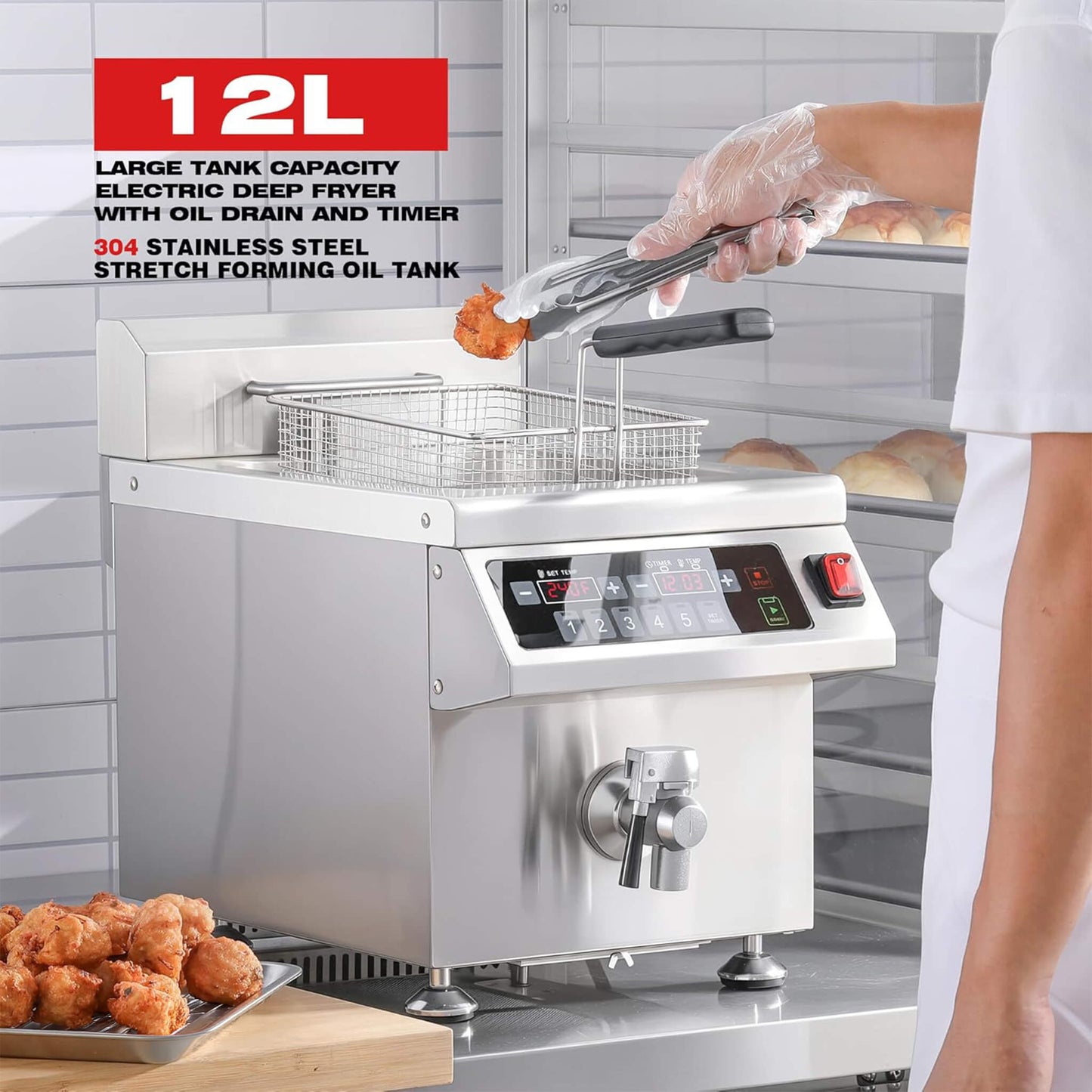 Commercial 12.6 QT 1800W Electric Induction Deep Fryer with Timer