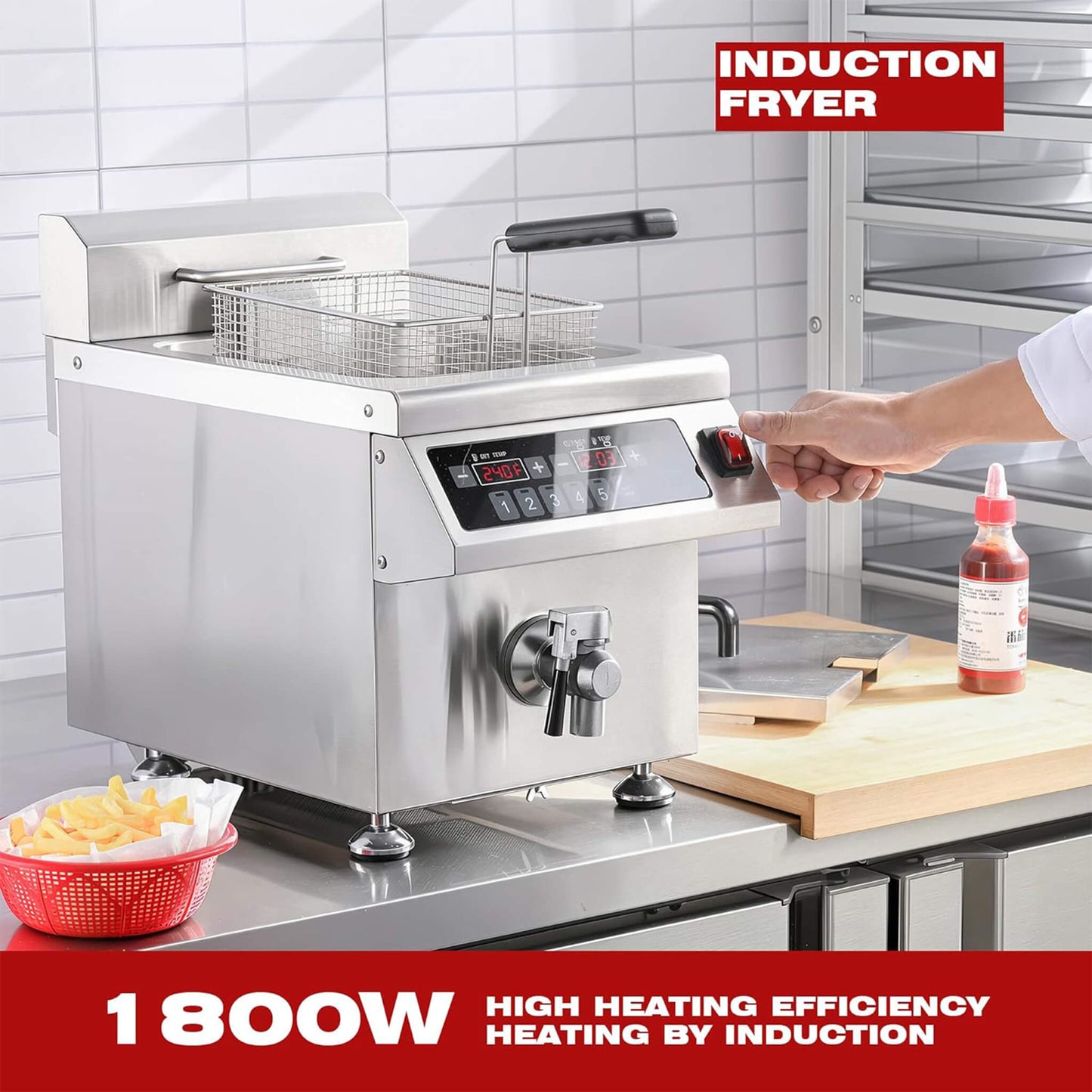 Commercial 12.6 QT 1800W Electric Induction Deep Fryer with Timer