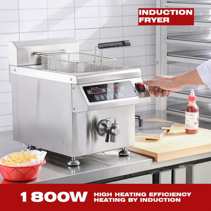 Commercial 12.6 QT 1800W Electric Induction Deep Fryer with Timer