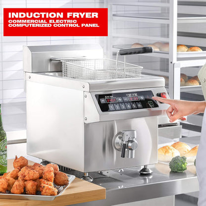 Commercial 12.6 QT 1800W Electric Induction Deep Fryer with Timer