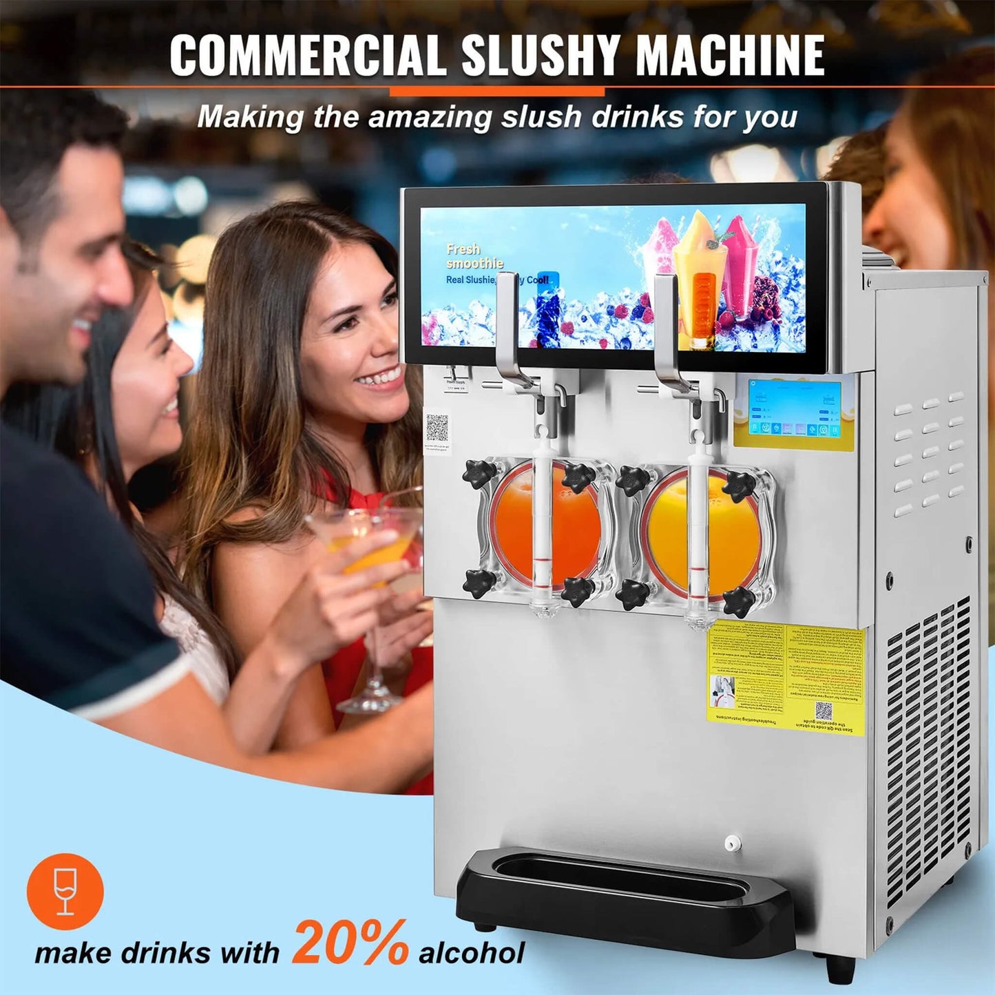 16L Commercial 1155W Double Bowl Stainless Steel Slushy Margarita Machine
