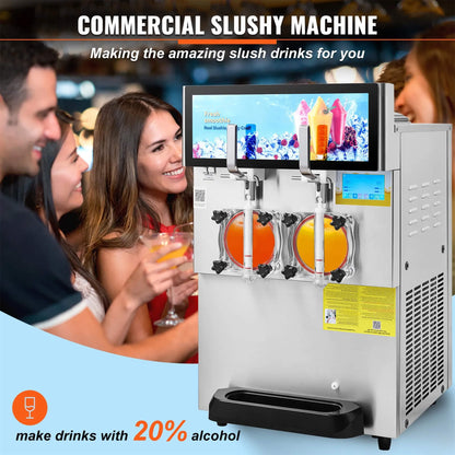 16L Commercial 1155W Double Bowl Stainless Steel Slushy Margarita Machine