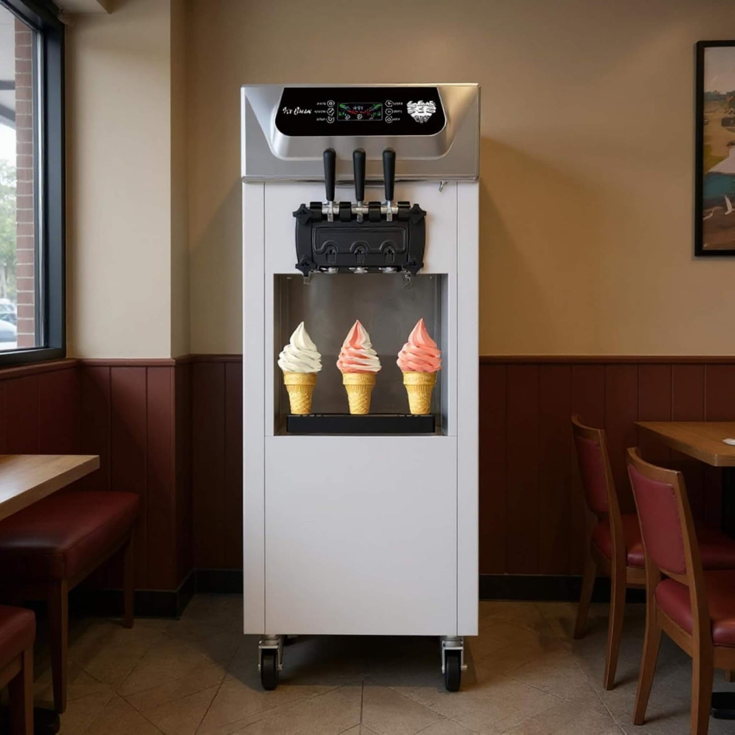 Commercial 2200W 3-Flavor Freestanding Soft Serve Ice Cream Machine with Auto Clean