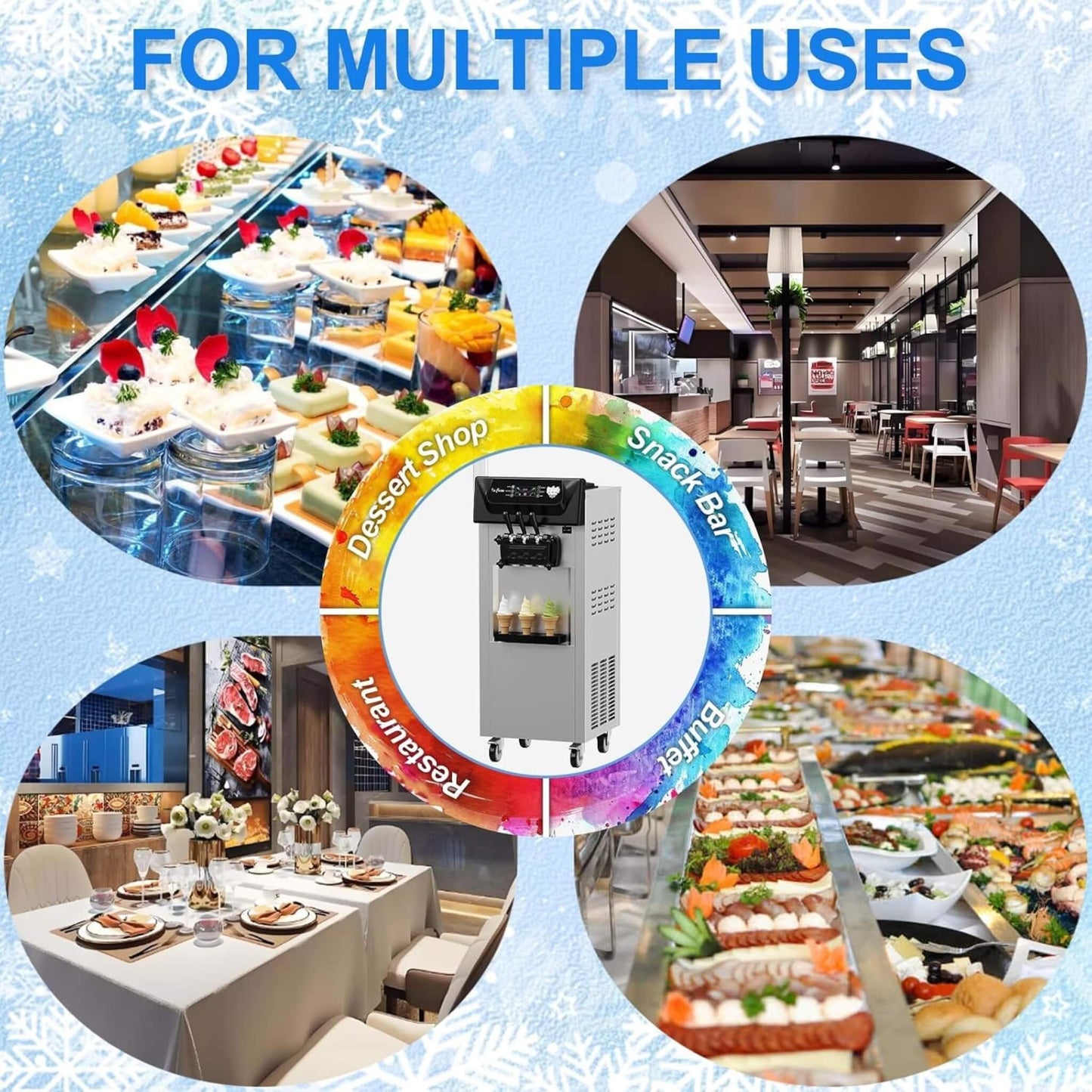 Commercial 2200W 3-Flavor Freestanding Soft Serve Ice Cream Machine with Auto Clean