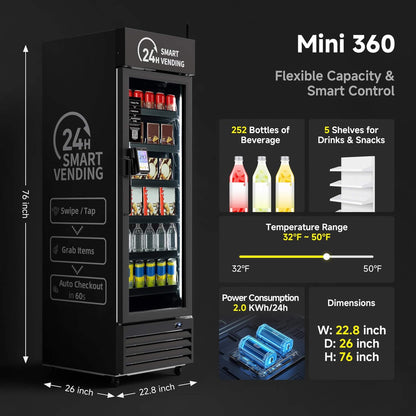 Commercial 252-Bottle AI-Powered Combo Refrigerated Vending Machine with Self-Checkout
