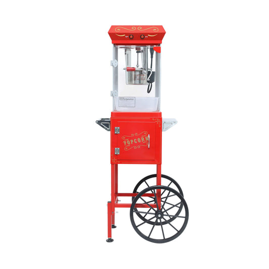 Commercial 6-Ounce Stainless Steel Vintage Popcorn Machine With Cart - Red
