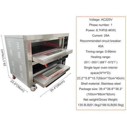6400W Commercial Electric Double Deck Convection Baking Pizza Oven