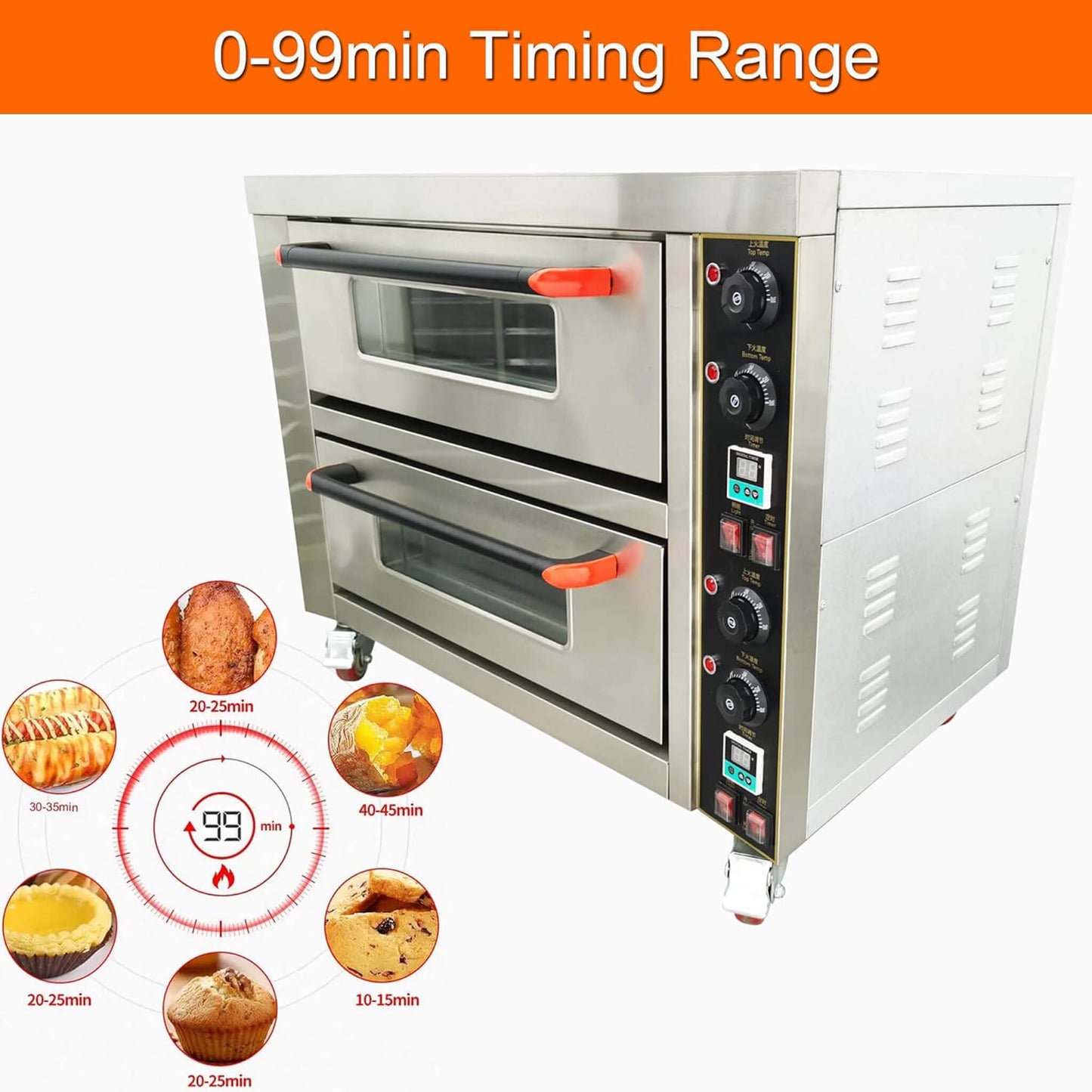 6400W Commercial Electric Double Deck Convection Baking Pizza Oven