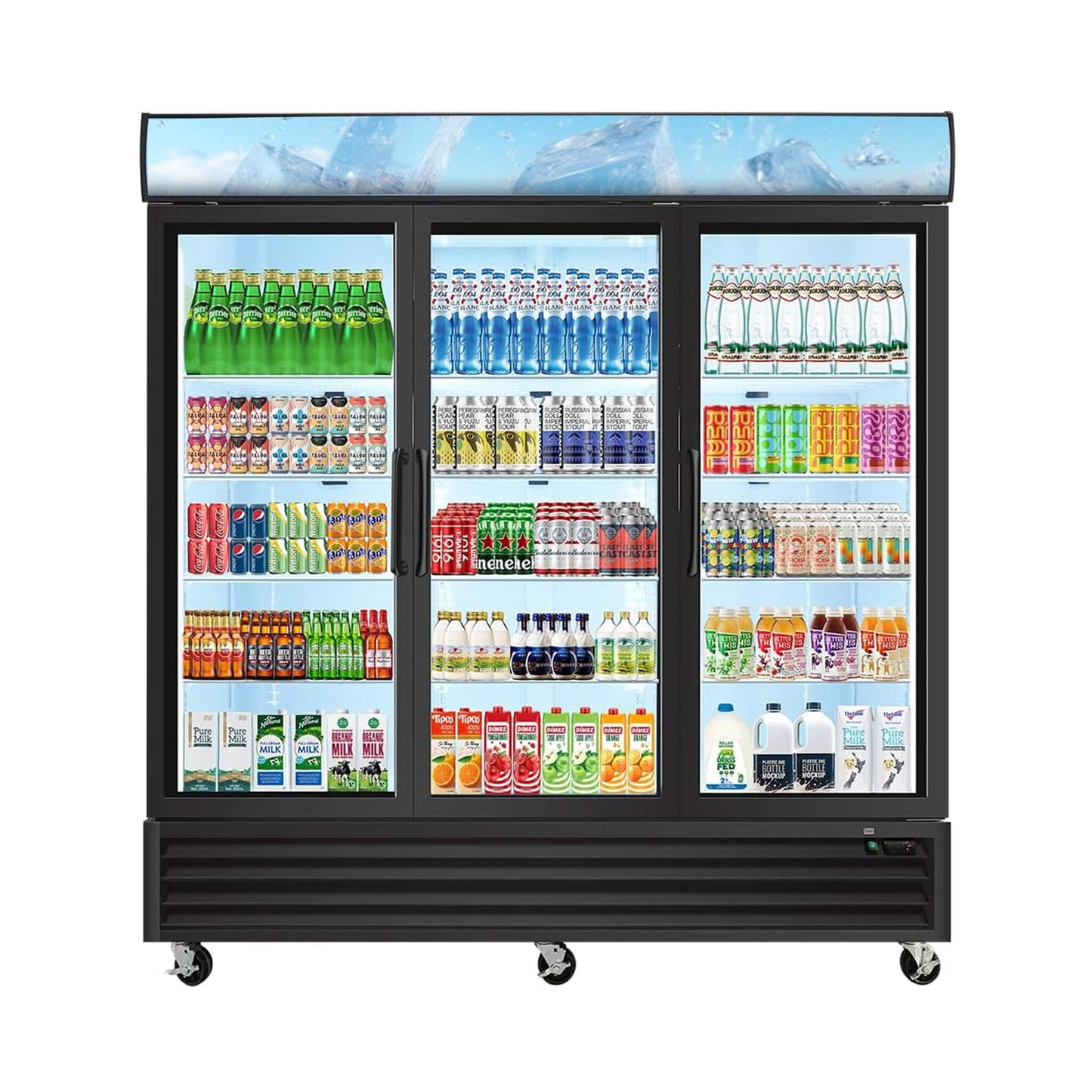 Commercial 70 CU.FT. Reach-In Glass Door Merchandiser Freezer with LED Top Panel and Swing Door