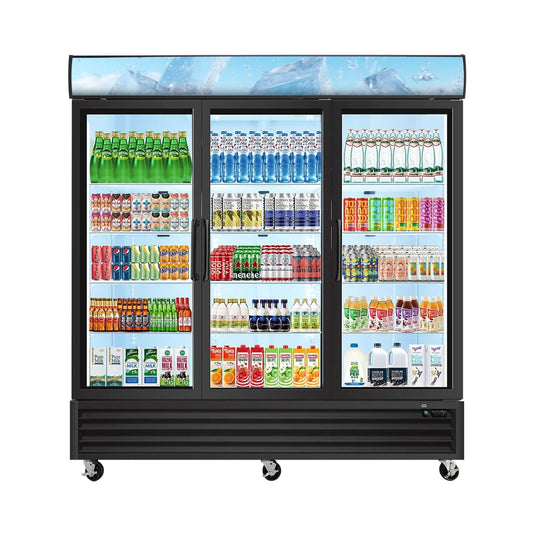 Commercial 70 CU.FT. Reach-In Glass Door Merchandiser Freezer with LED Top Panel and Swing Door