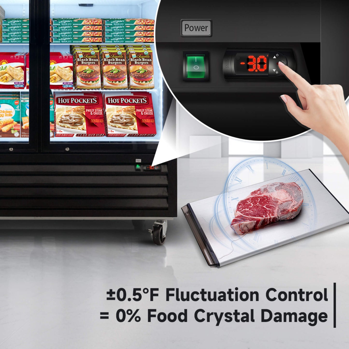 Commercial 70 CU.FT. Reach-In Glass Door Merchandiser Freezer with LED Top Panel and Swing Door