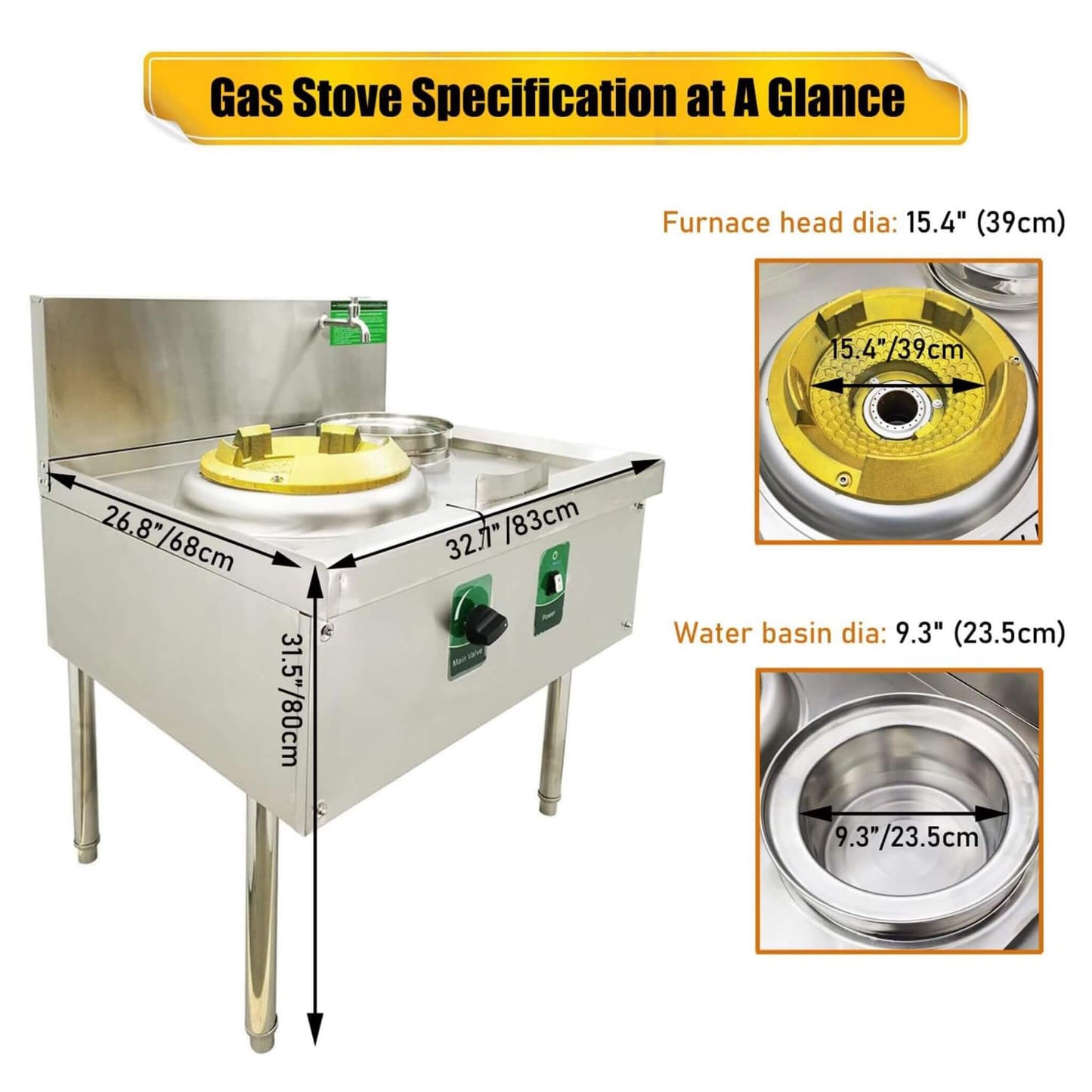 Commercial 85300 BTU Stainless Steel Single-Burner LPG NG Wok Stove