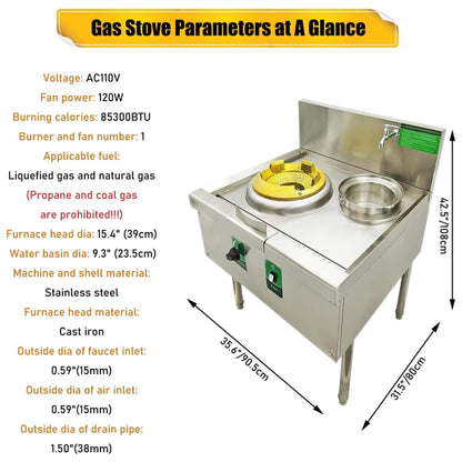 Commercial 85300 BTU Stainless Steel Single-Burner LPG NG Wok Stove