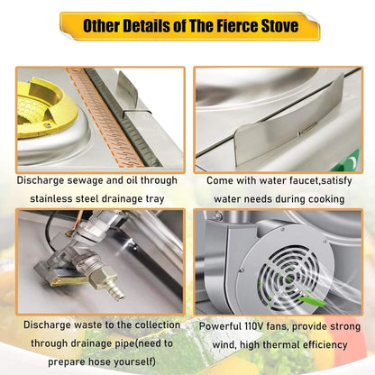 Commercial 85300 BTU Stainless Steel Single-Burner LPG NG Wok Stove