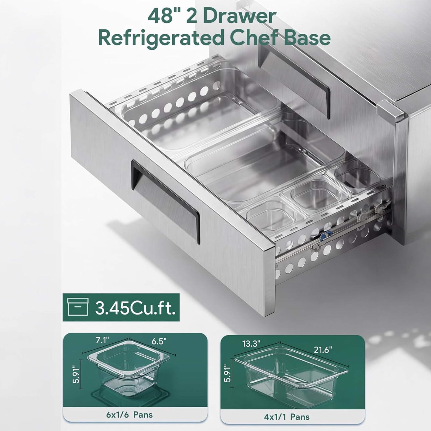 Commercial Double Drawer Undercounter Worktop Fridge with Chef Base and Wheels