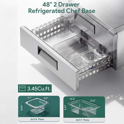 Commercial Double Drawer Undercounter Worktop Fridge with Chef Base and Wheels