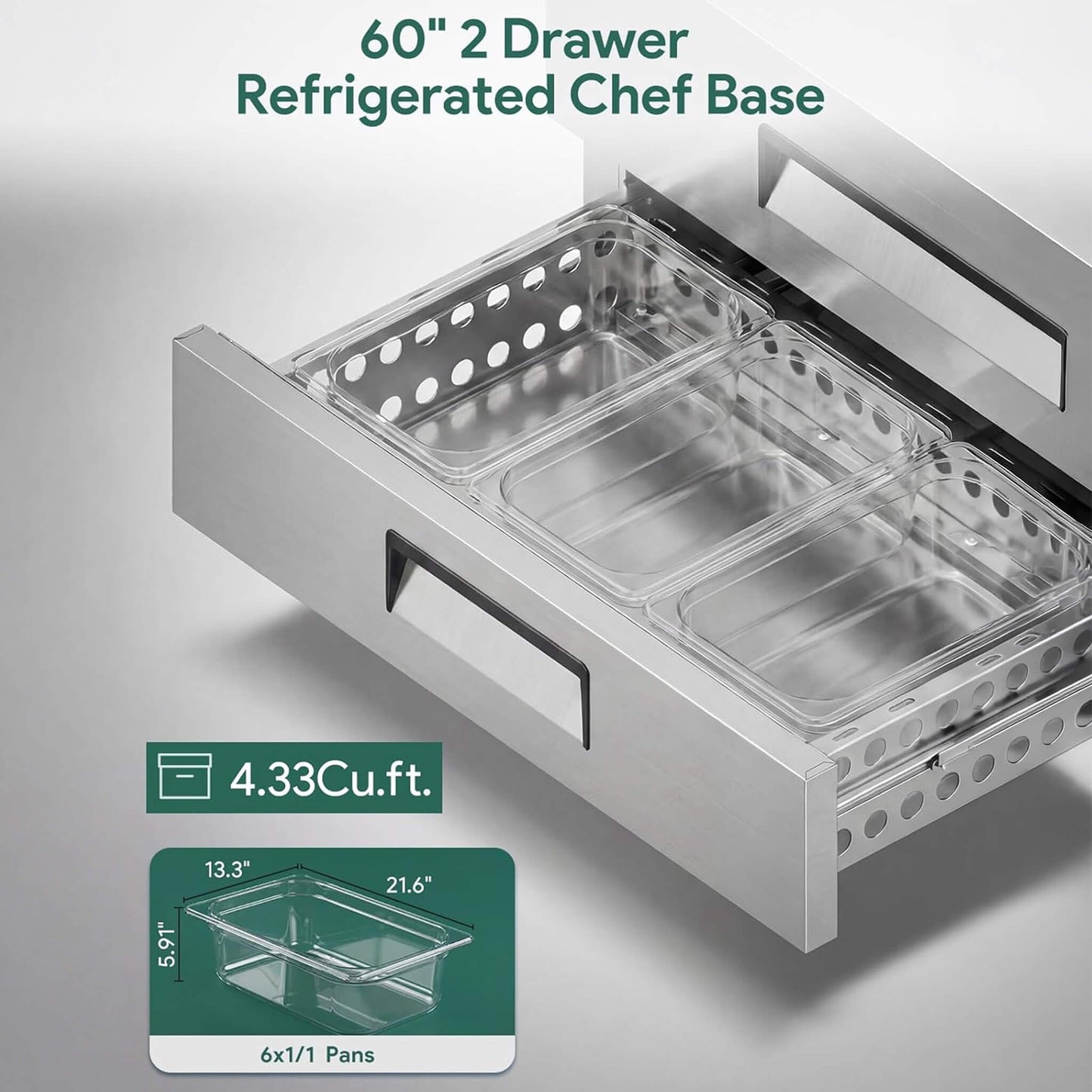 Commercial Double Drawer Undercounter Worktop Fridge with Chef Base and Wheels