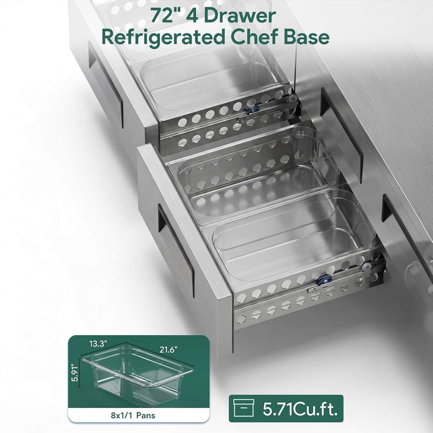 Commercial Double Drawer Undercounter Worktop Fridge with Chef Base and Wheels