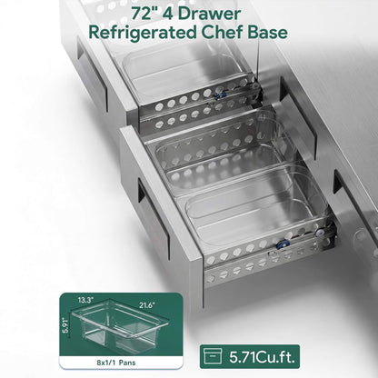 Commercial Double Drawer Undercounter Worktop Fridge with Chef Base and Wheels