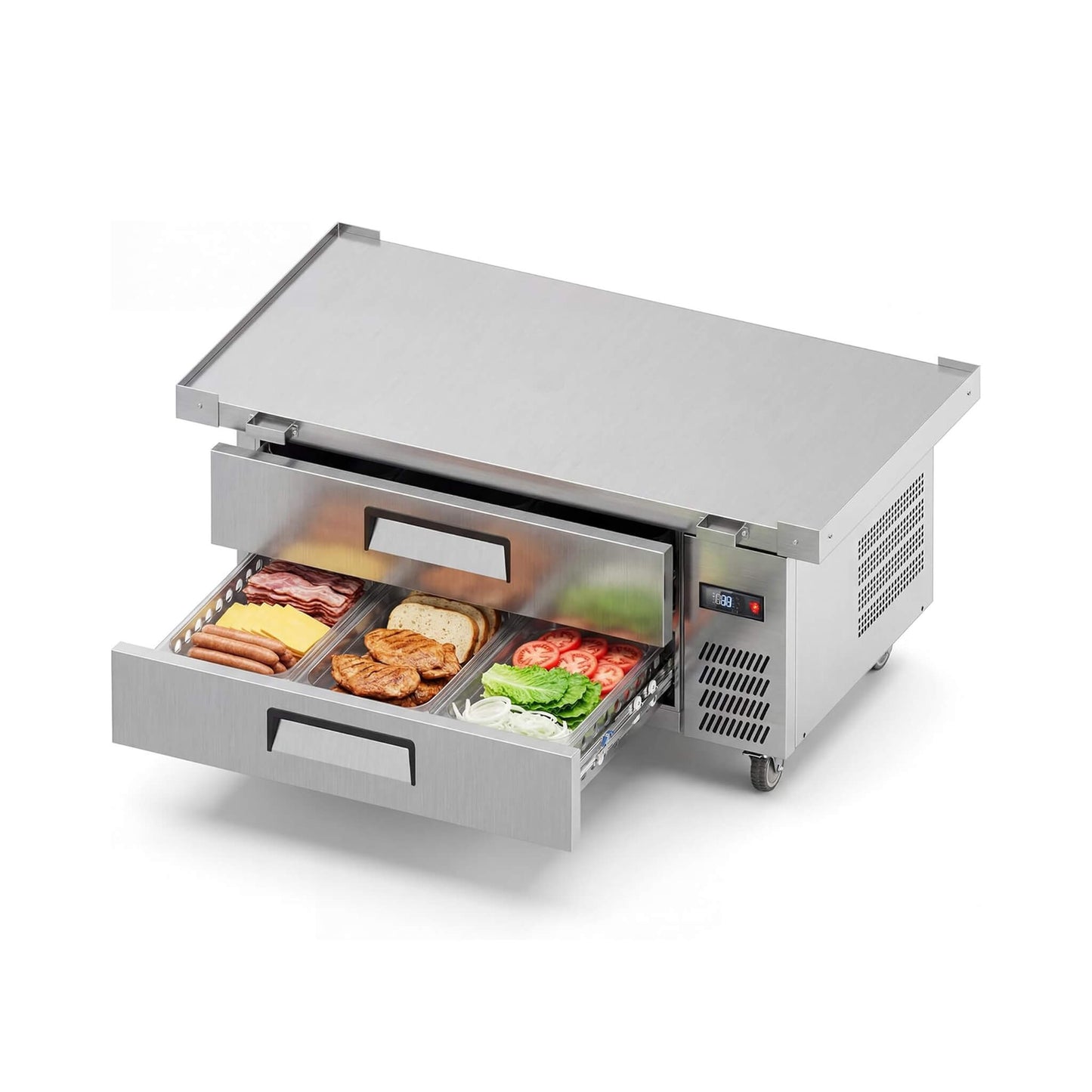 Commercial Double Drawer Undercounter Worktop Fridge with Chef Base and Wheels