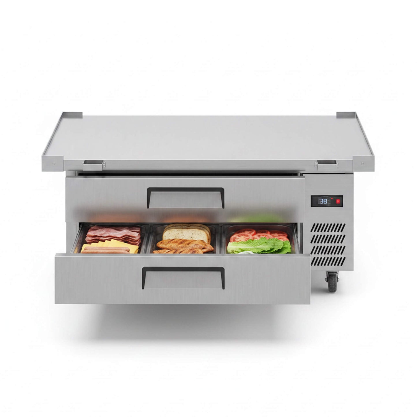 Commercial Double Drawer Undercounter Worktop Fridge with Chef Base and Wheels