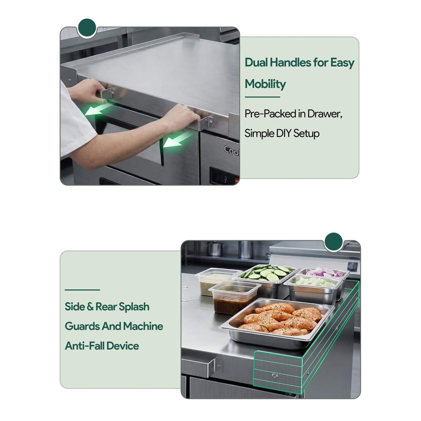 Commercial Double Drawer Undercounter Worktop Fridge with Chef Base and Wheels