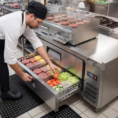 Commercial Double Drawer Undercounter Worktop Fridge with Chef Base and Wheels