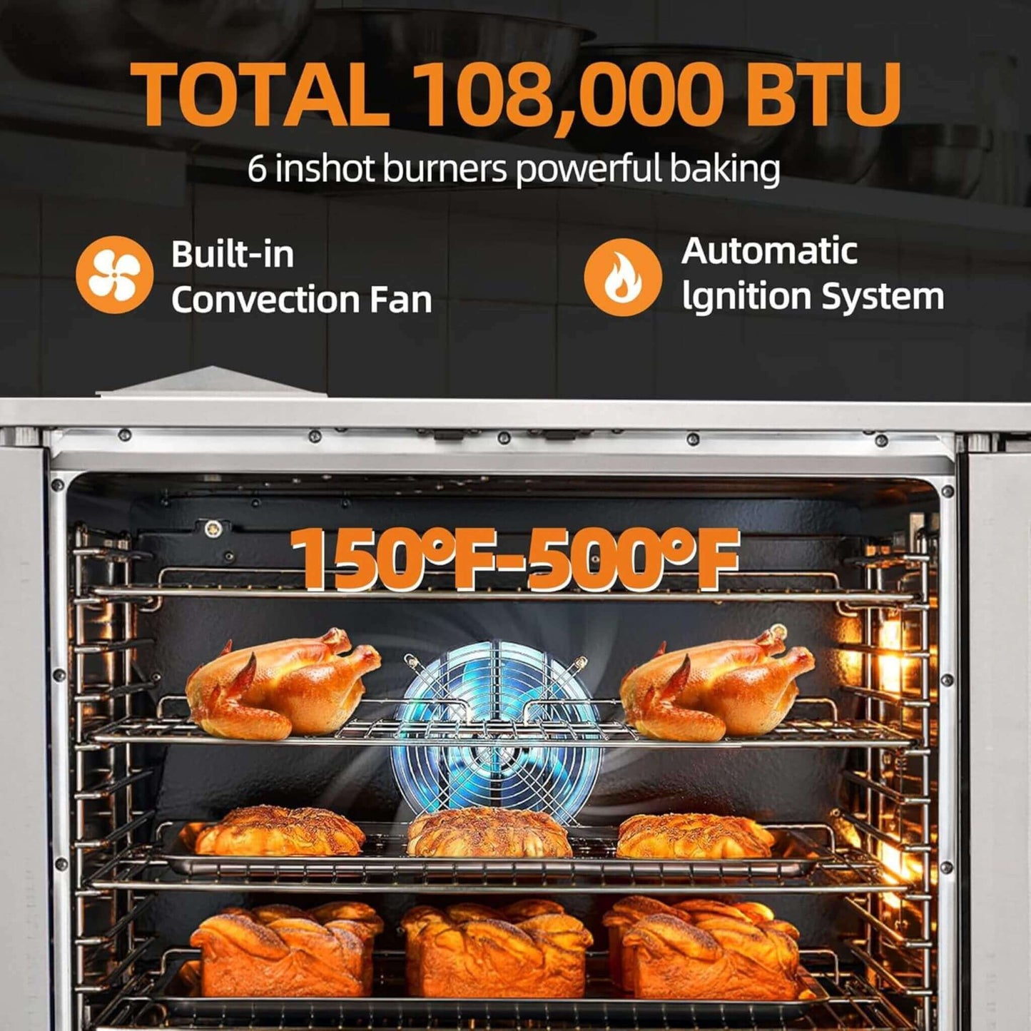 Commercial Full-Size Natural Gas/Propane Double-Stacked Convection Oven