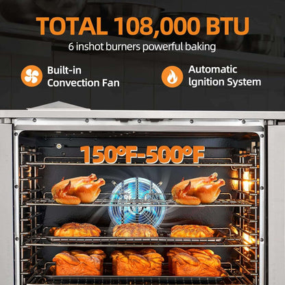 Commercial Full-Size Natural Gas/Propane Double-Stacked Convection Oven