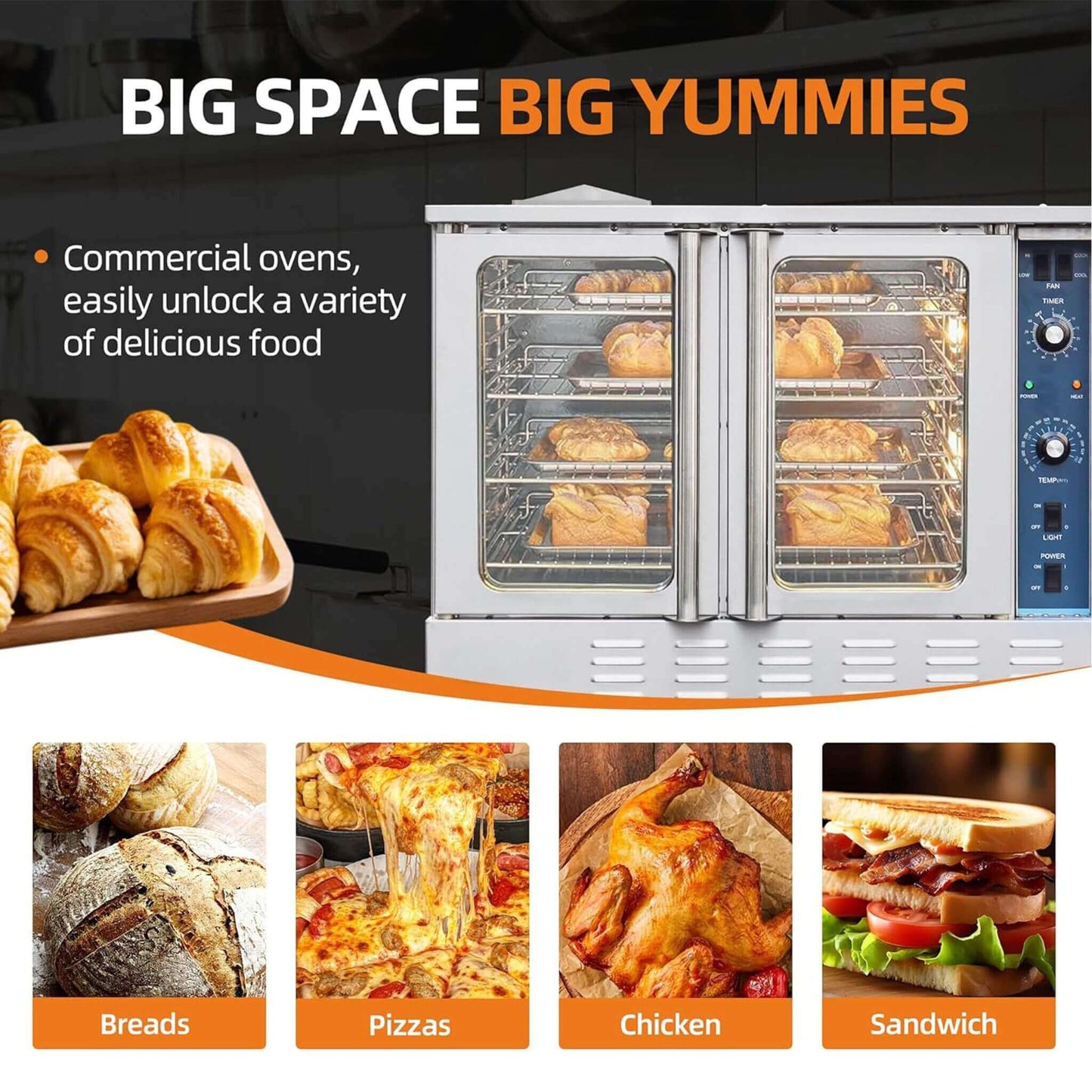 Commercial Full-Size Natural Gas/Propane Double-Stacked Convection Oven