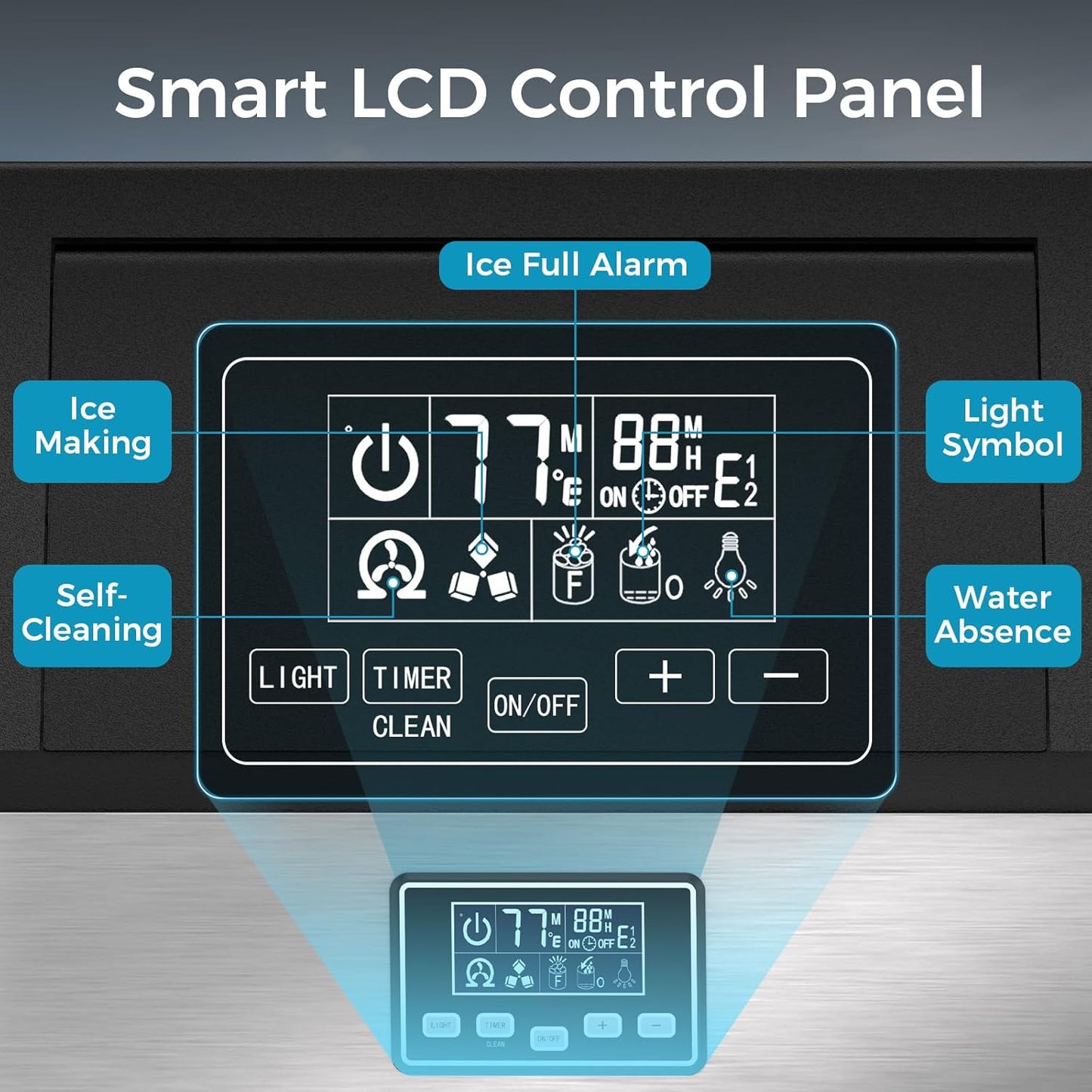 Commercial Ice Maker Machine 100lbs Moon-Shaped Ice Machine with Storage