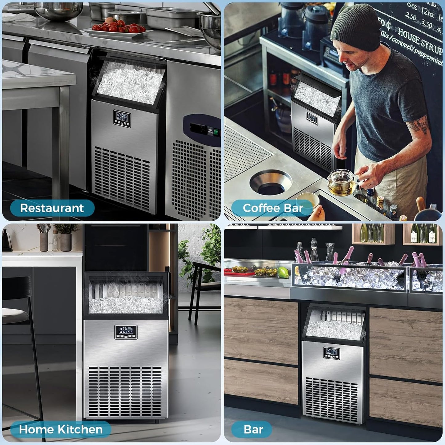 Commercial Ice Maker Machine 100lbs Moon-Shaped Ice Machine with Storage