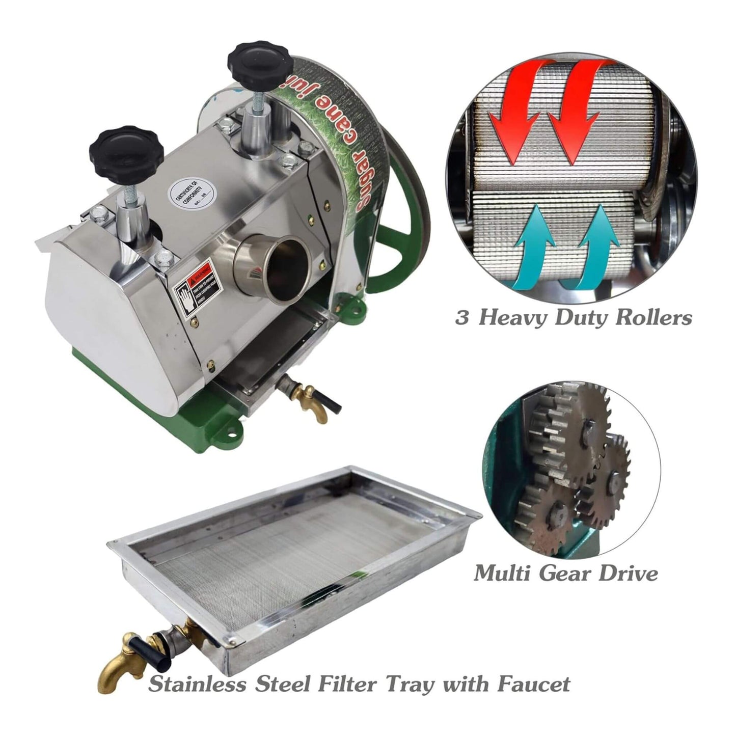 Heavy-Duty Commercial Manual Stainless Steel Sugar Cane Juicer