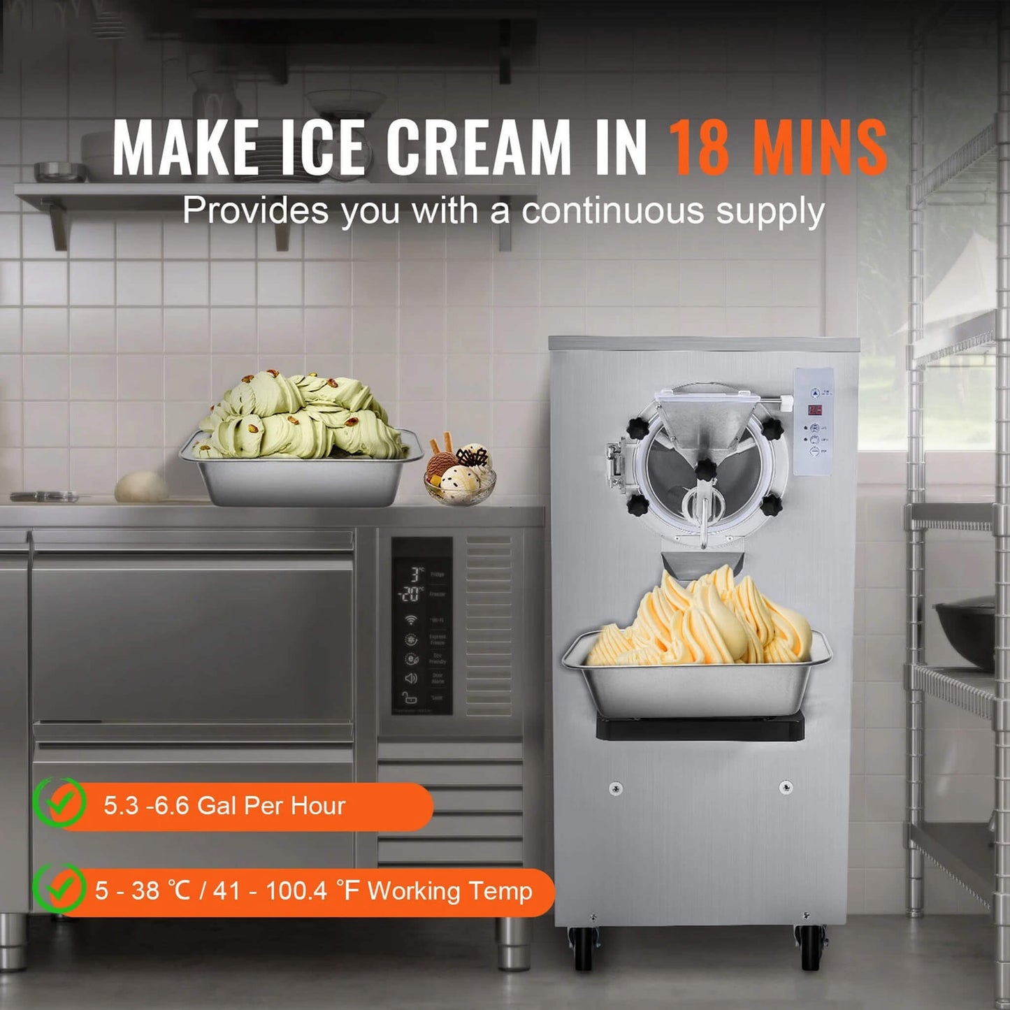 Commercial Single-Flavor Hard Serve Stainless Steel Ice Cream Machine 20-25 L/H