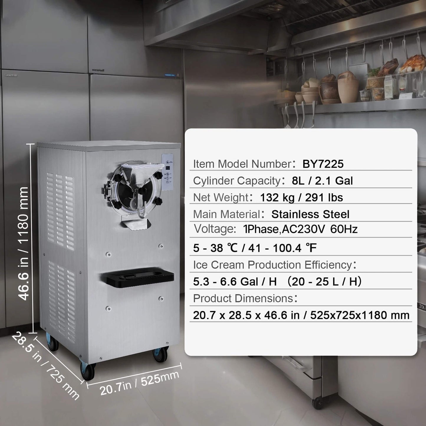 Commercial Single-Flavor Hard Serve Stainless Steel Ice Cream Machine 20-25 L/H