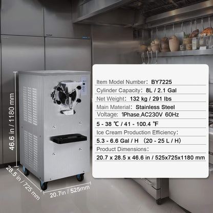 Commercial Single-Flavor Hard Serve Stainless Steel Ice Cream Machine 20-25 L/H