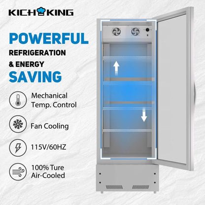 Commercial Single Glass Door Upright Beverage Cooler Refrigerator with LED Lighting