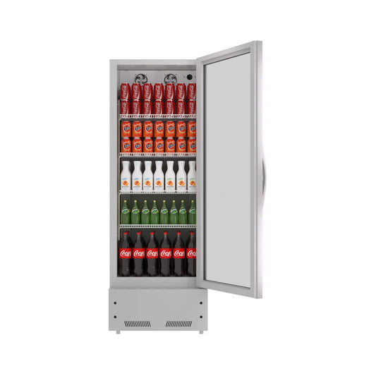 Commercial Single Glass Door Upright Beverage Cooler Refrigerator with LED Lighting
