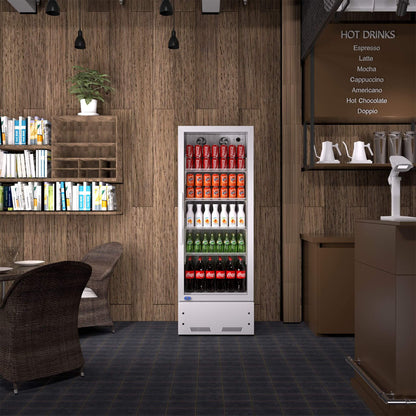 Commercial Single Glass Door Upright Beverage Cooler Refrigerator with LED Lighting