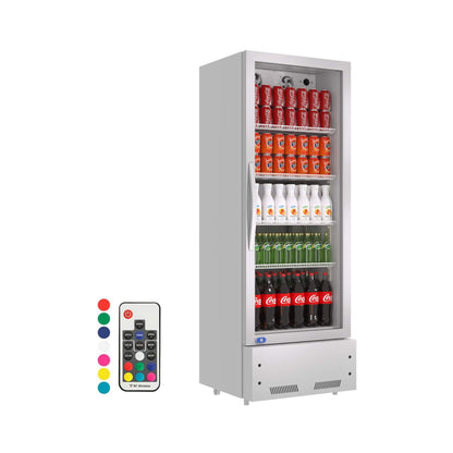 Commercial Single Glass Door Upright Beverage Cooler Refrigerator with LED Lighting